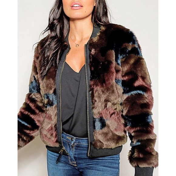 faux shearling camo jacket
